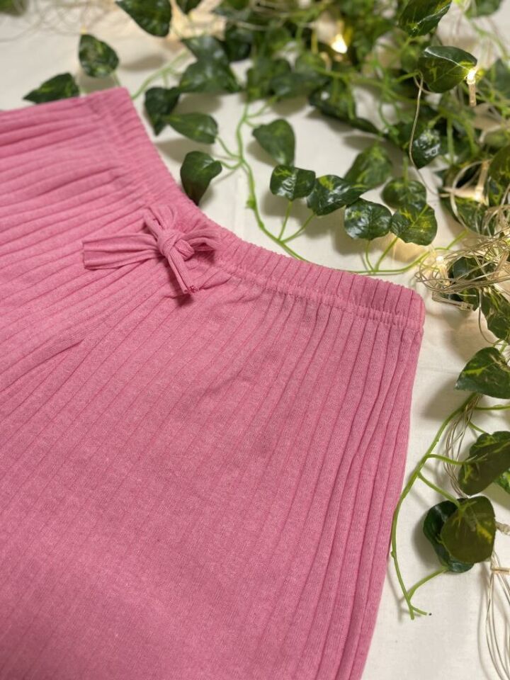 %100 Pamuk Kadın Fitilli Çizgili İnce Şort MF.Pembe - M