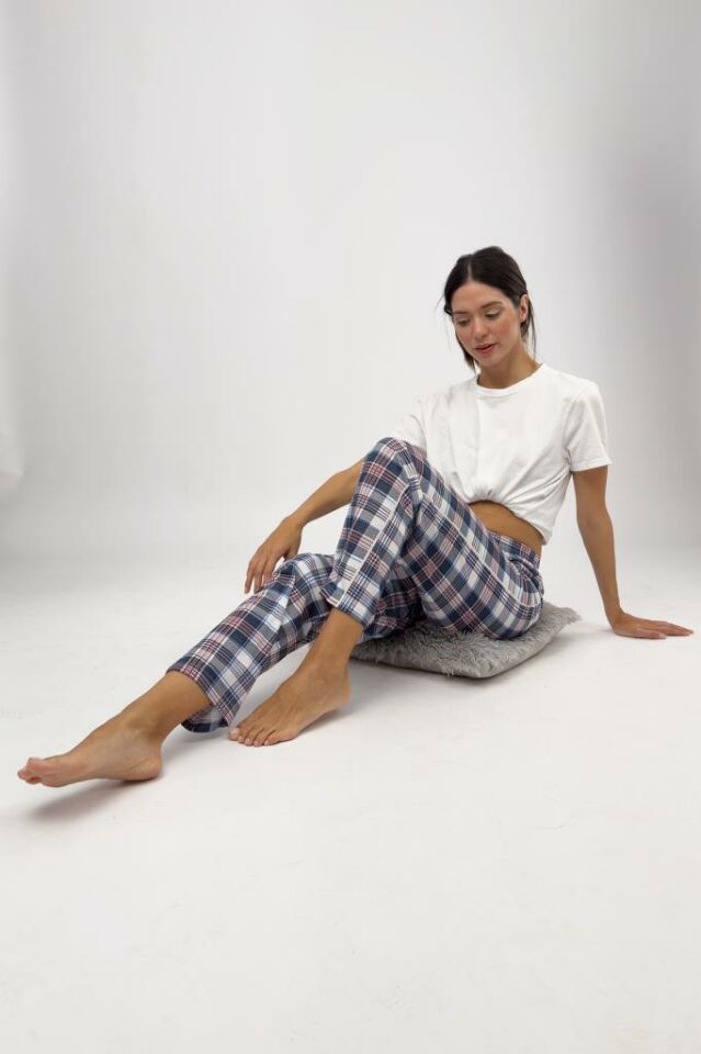 Betimoda Kadın Pijama Altı Kurdeleli Kahverengi Kare - 4XL