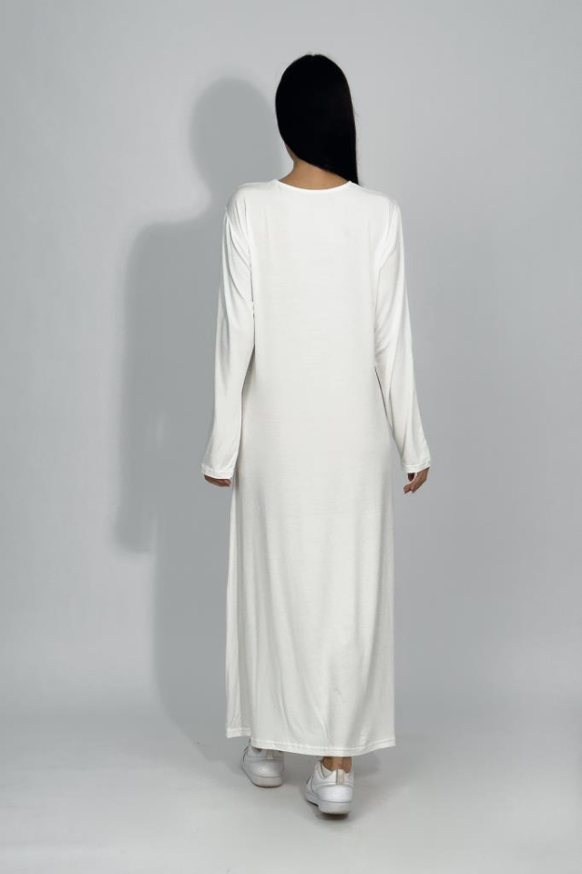 Kadın Yazlık Uzun Kollu Viskon Midi Boy Bisiklet Yaka Elbise EKRU - L/XL