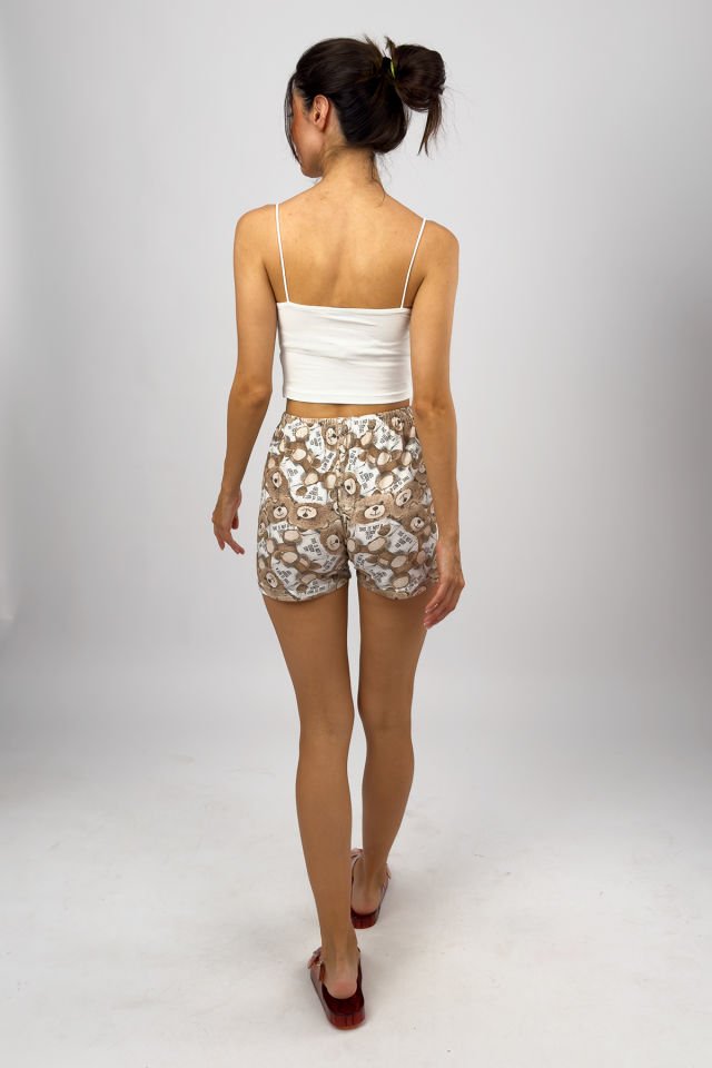 Kadın %100 Pamuklu Süprem Desenli Yumuşak Basic Mini Şort MS.Kahverengi Ayıcık - XXL