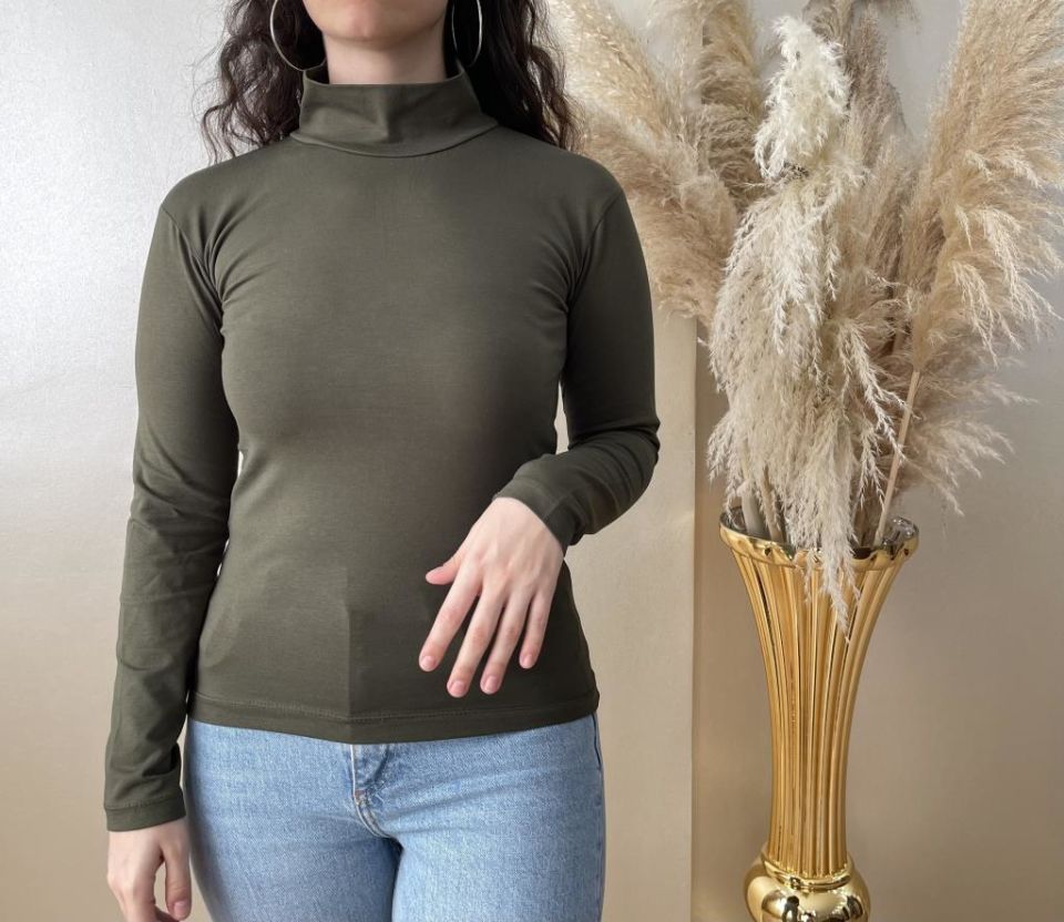 Kadın Uzun Kollu Yarım Balıkçı Yaka 1 Adet Asker Yeşili - S/M