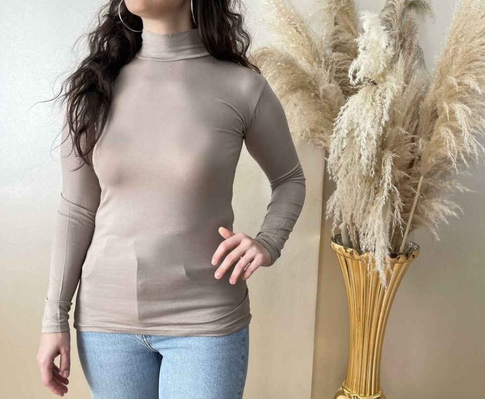 Kadın Uzun Kollu Yarım Balıkçı Yaka 1 Adet VİZON - S/M