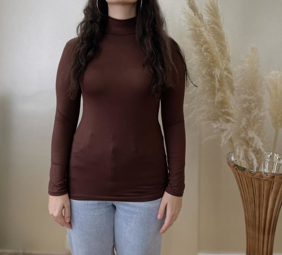 Kadın Uzun Kollu Yarım Balıkçı Yaka 1 Adet KAHVERENGİ - S/M