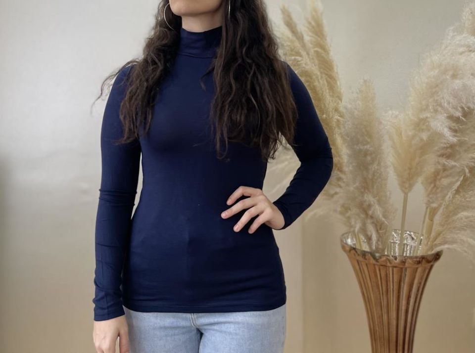 Kadın Uzun Kollu Yarım Balıkçı Yaka 1 Adet LACİVERT - L/XL