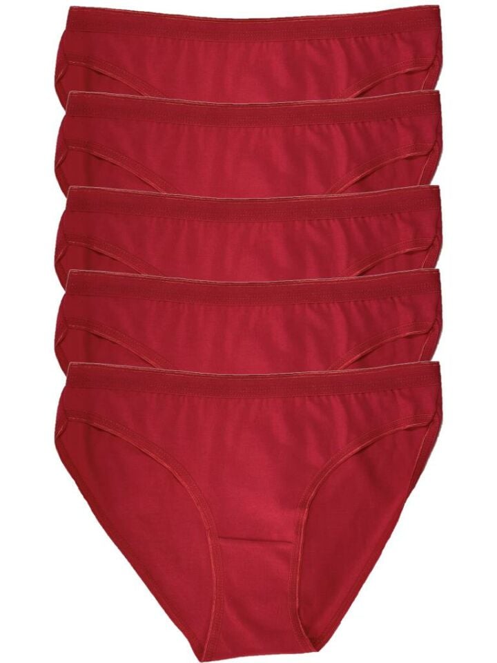 Kadın Penye Bikini Külot 5 Adet KIRMIZI - Tek Ebat