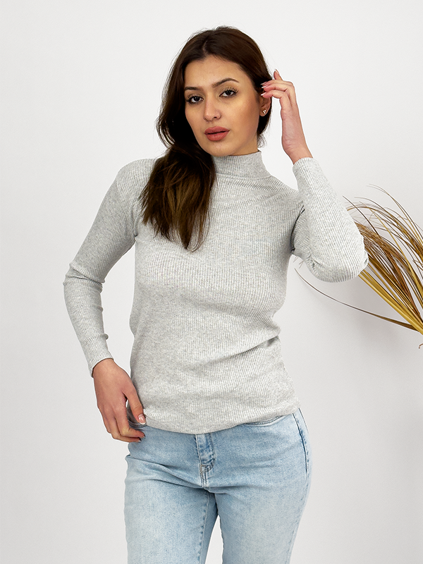 Kadın Peluş Uzun Kollu Yarım Balıkçı Yaka Body 1 Adet Açık Gri - S/M