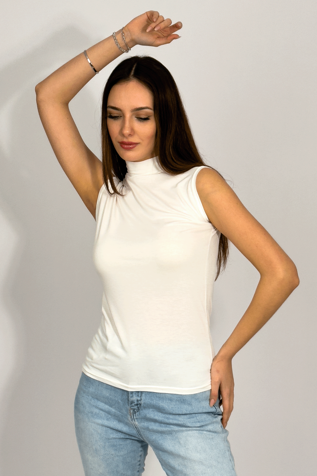 Kadın Sıfır Kol Yarım Balıkçı Yaka Body 1 Adet EKRU - S/M