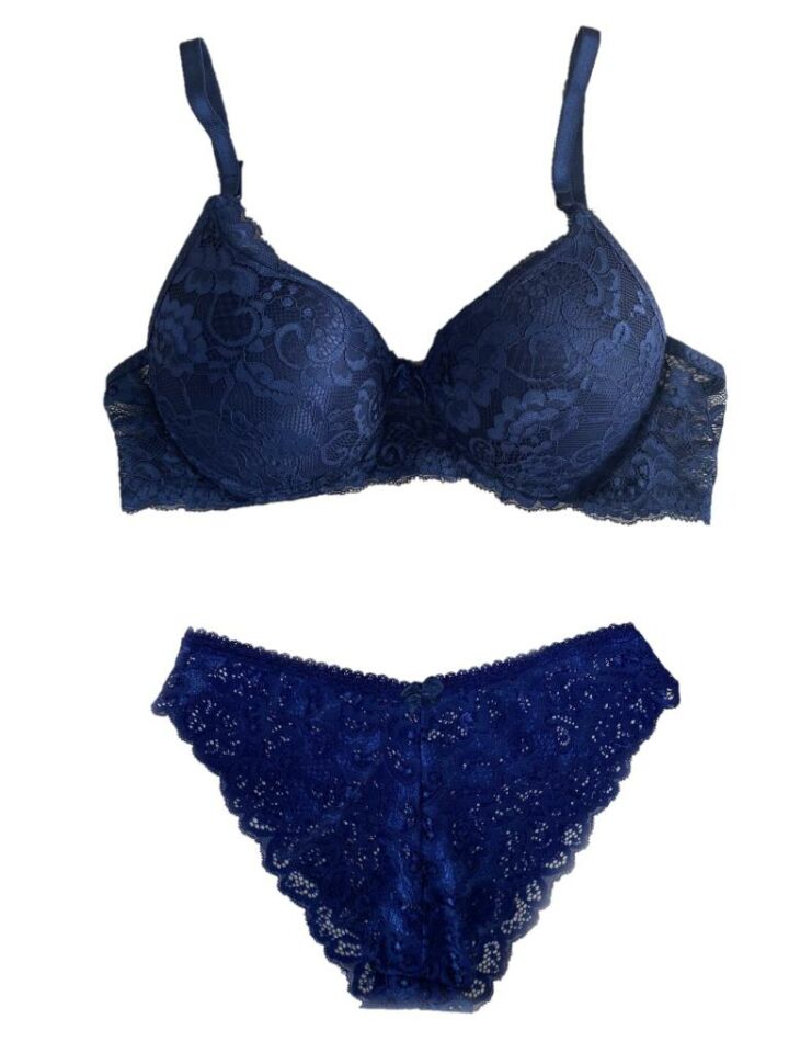 Kadın Dantelli Desteksiz İç Çamaşırı Takım LACİVERT - 75