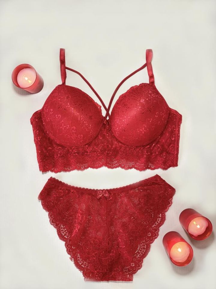 Kadın Dantelli Desteksiz Bralet Sütyen Takım KIRMIZI - 75